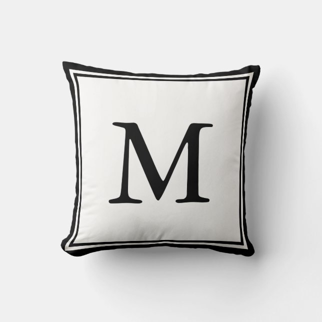 Coussin Noir Double Bordure et Lettre et Blanc (Recto)