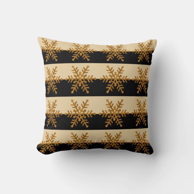 Coussin noir et beige de motif de flocon de neige (Recto)