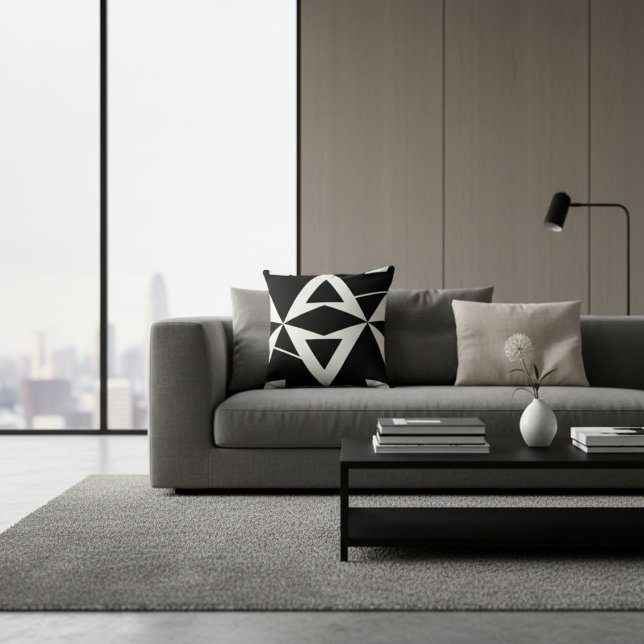 Coussin Noir et blanc abstrait moderne tendance rétro cool (Créateur téléchargé)