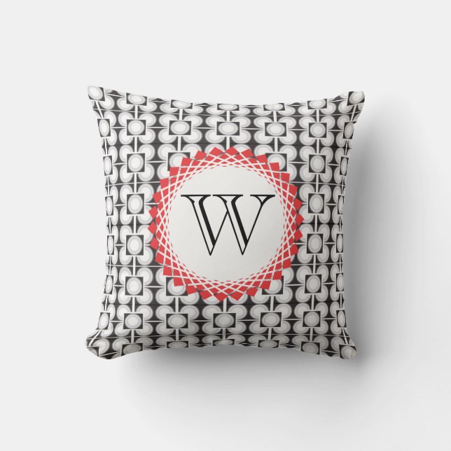 Coussin Noir et blanc avec cercle rouge et monogramme (Recto)
