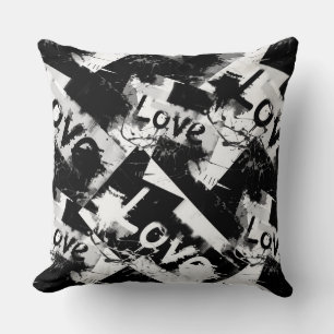 Coussin Noir et blanc avec des taches motif d'amour