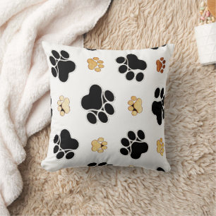 Coussin Noir et blanc canin bronzage d'empreinte de patte