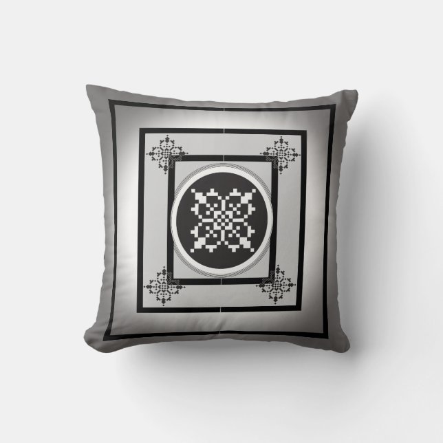 Coussin Noir et blanc Cinq soleils art populaire (Recto)