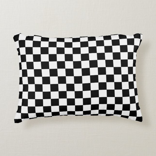 Coussin noir et blanc d'accent de damier (Devant)
