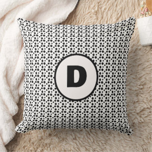 Coussin noir et blanc dalmate mignon points monogramme