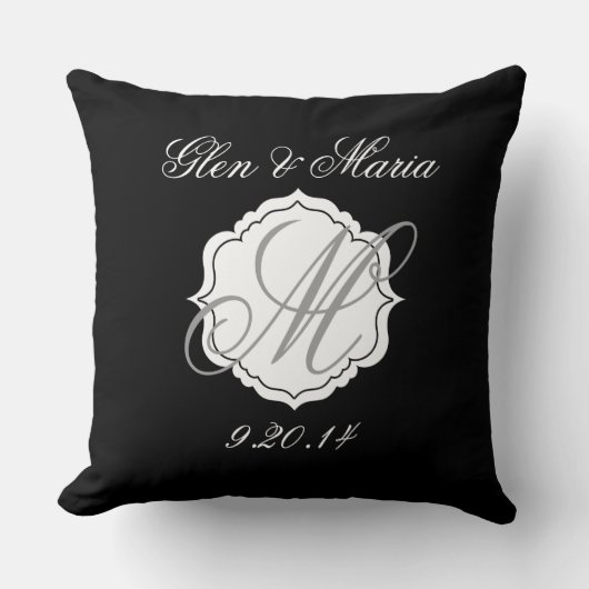 Coussin noir et blanc de date de mariage de (Recto)