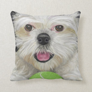 Coussin noir et blanc de Shih Tzu avec de la balle