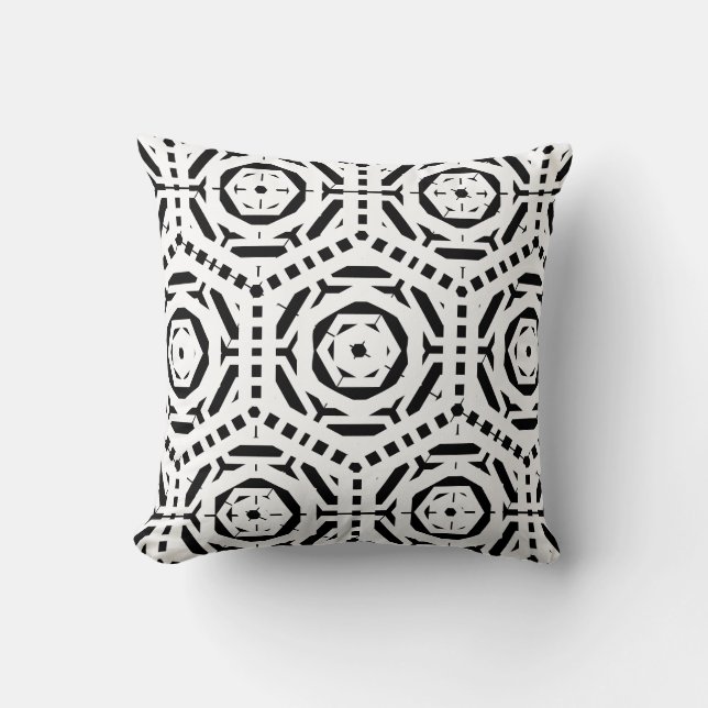 Coussin Noir et blanc motif abstrait arrière solide (Recto)