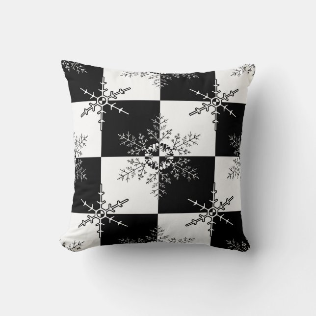 Coussin Noir et blanc Motif de chaume d'hiver de Noël (Recto)