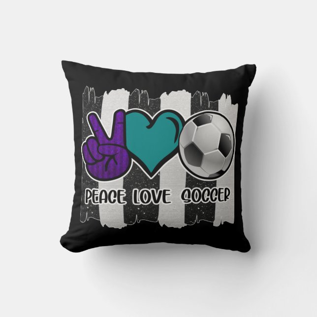 Coussin Noir et blanc Striped Peace Love Soccer (Recto)