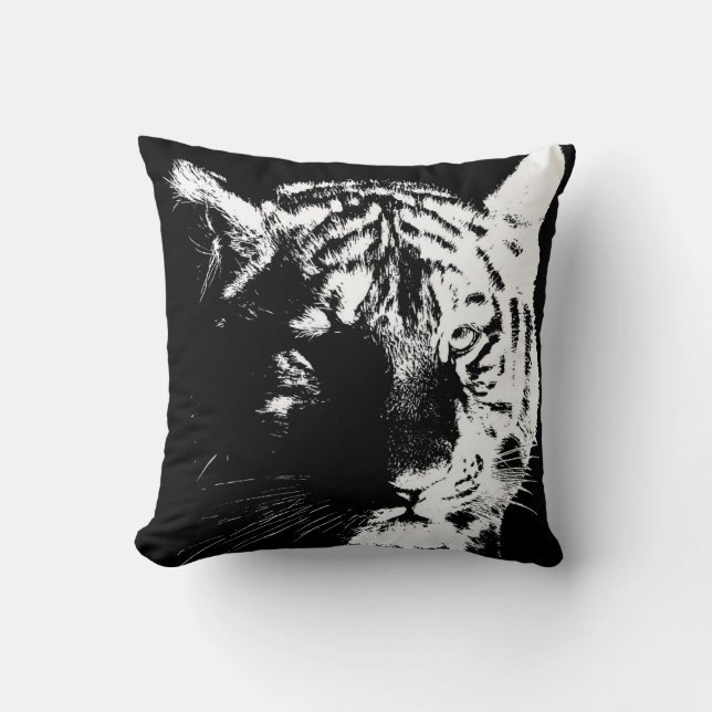 Coussin Noir et blanc Tigre Wild Eyes Pop Art (Recto)