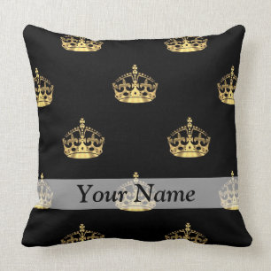 Coussin Noir et motif de couronne d'or