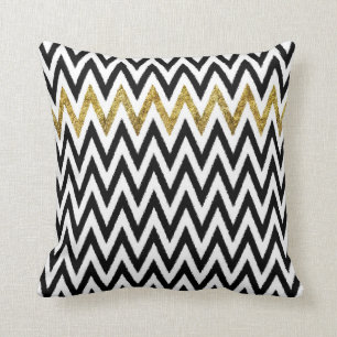 Coussin Noir et rayures Chevron d'or