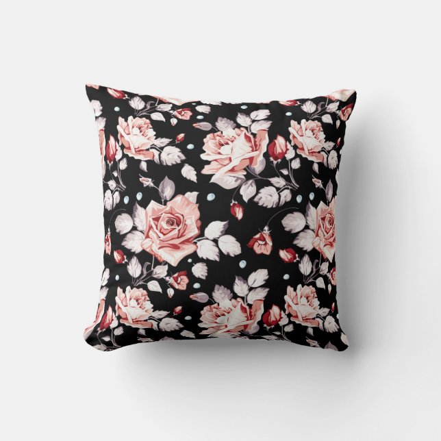 Coussin Noir et rose floraux (Recto)
