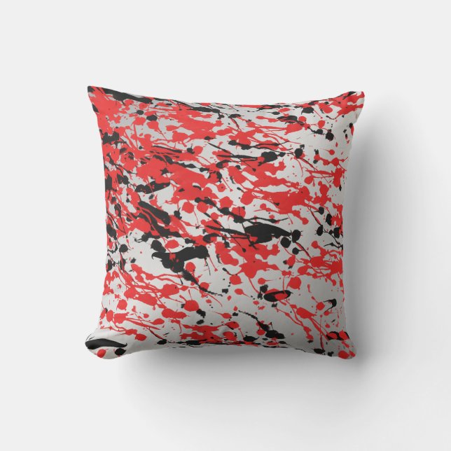 Coussin Noir et rouge Abstrait éclaboussure et goutte (Recto)