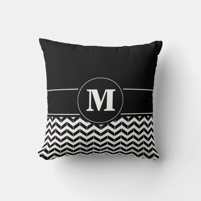 Coussin Noir fait sur commande de Chevron de monogramme (Recto)