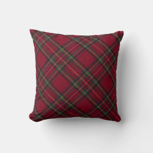 Coussin Noir foncé rouge et vert plaid