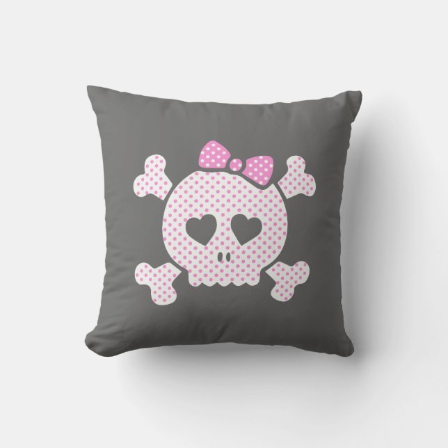 Coussin Noir Girly mignon de rose de crâne de point de (Recto)