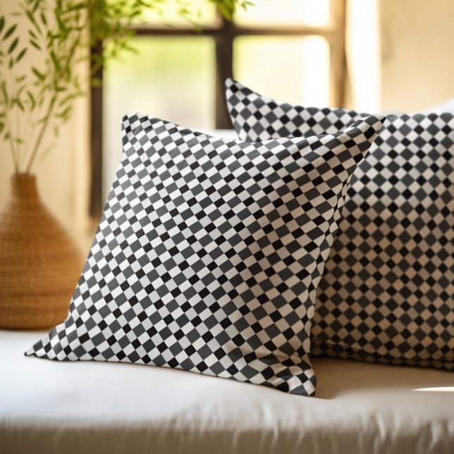 Coussin Noir Gris Blanc Diamant Carreaux (Créateur téléchargé)
