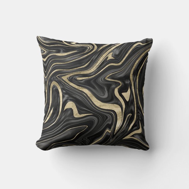 Coussin Noir gris blanc Marbre or #1 (Recto)