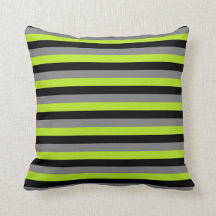 Coussin Noir, gris de charbon de bois et rayures de vert