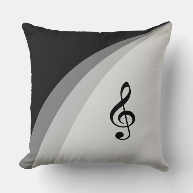 Coussin Noir, Gris Lignes Wavy & Clé musicale Treble (Recto)