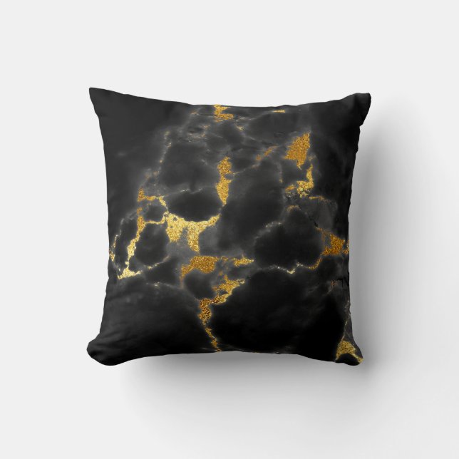 Coussin Noir Gris Marbre Noir Glam (Recto)