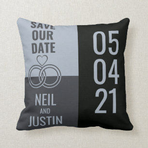 Coussin Noir & Gris Moderne Enregistrer La Date