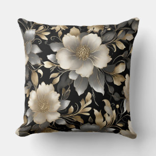 Coussin Noir Gris Or Blanc Floral