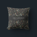 Coussin noir moderne botanique élégant contemporain<br><div class="desc">noir moderne botanique élégant contemporain floral noir moody design élégant personnalisé.</div>