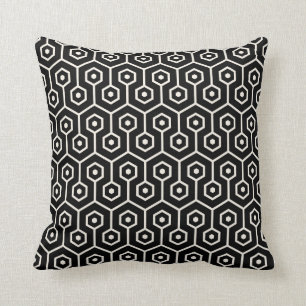 Coussin Noir moderne de motif de nid d'abeilles d'hexagone