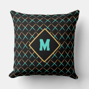 Coussin noir moyen siècle moderne abstrait rétro motif