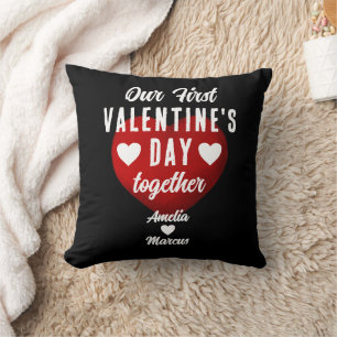 Coussin Noir Notre première Saint Valentin Ensemble Coeur