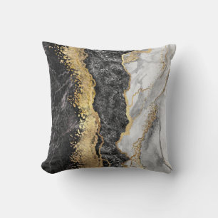 Coussin Noir Or Et Blanc Abstrait