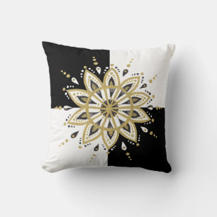 Coussin Noir & Or Mandala Moderne Arrière - plan géométriq