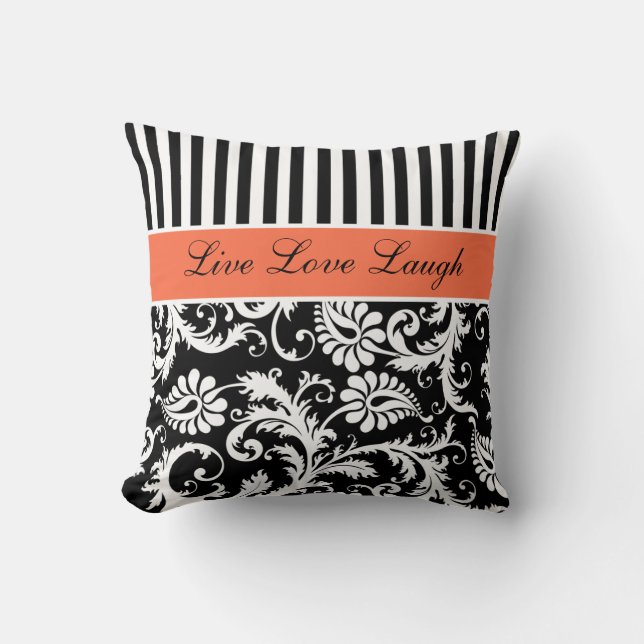 Coussin noir orange enorme de damassé de rayures (Recto)