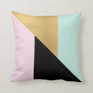 Coussin Noir rose d'or et carreau moderne turquoise