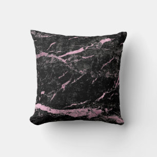 Coussin Noir rose rose brillant Or Abstrait en marbre glam