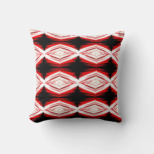 Coussin Noir, rouge blanc, dos motif abstrait solide