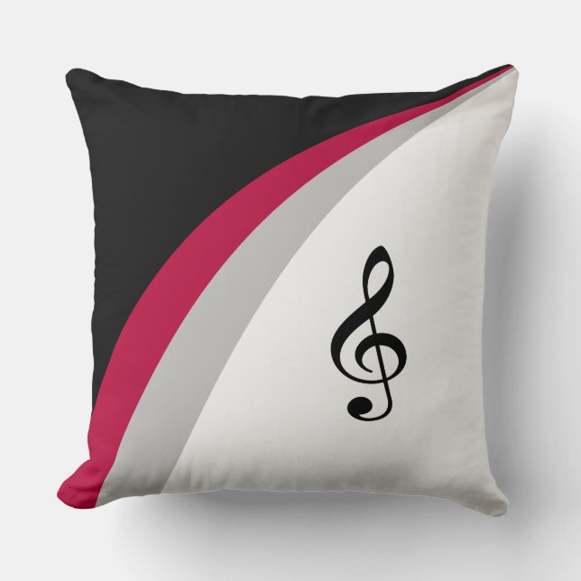 Coussin Noir, Rouge Blanc Lavy Lignes & Musical Treble Cle (Recto)