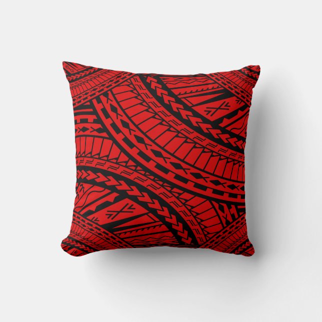 Coussin Noir rouge d'art aztèque tribal (Recto)