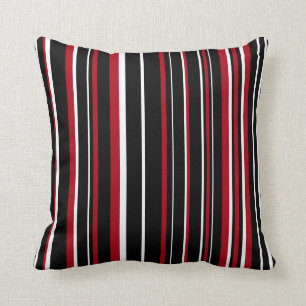 Coussin Noir, Rouge Foncé et Rayure de Code-Barres Blanche