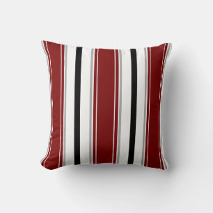Coussin Noir rouge gris foncé blanc Motif de bandes vertic