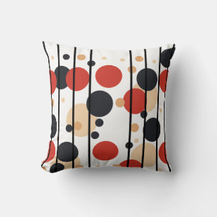 Coussin Noir rouge pêche points et rayures