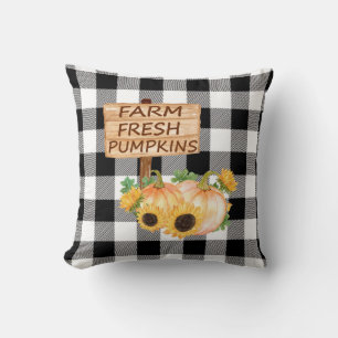 Coussin Noir rustique et blanc plaid avec Citrouilles auto