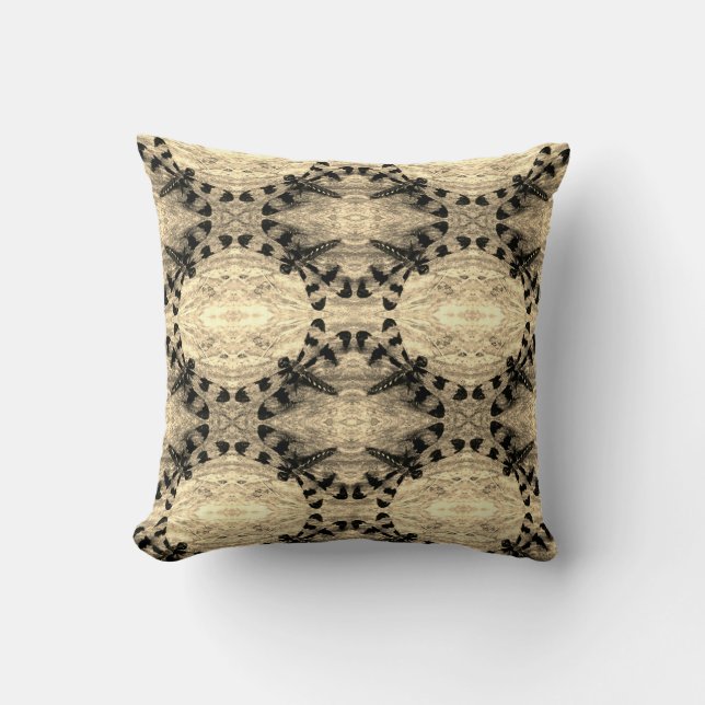 Coussin Noir, sépia, motif de libellule brune dos solide (Recto)