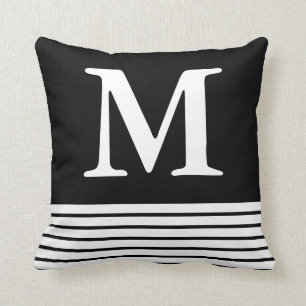 Coussin Noir solide avec bandes B/W Personnalisées Monogr