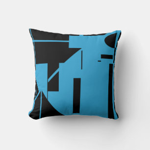 Coussin Noir sur Bleu Bâton à l'humain Figure Art Abstrait