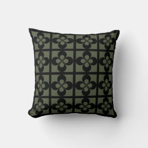 Coussin Noir sur fond vert pin cyprès géométrique floral