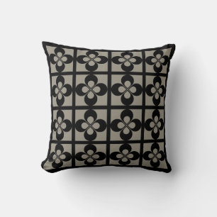 Coussin Noir sur gris argent aluminium géométrique floral